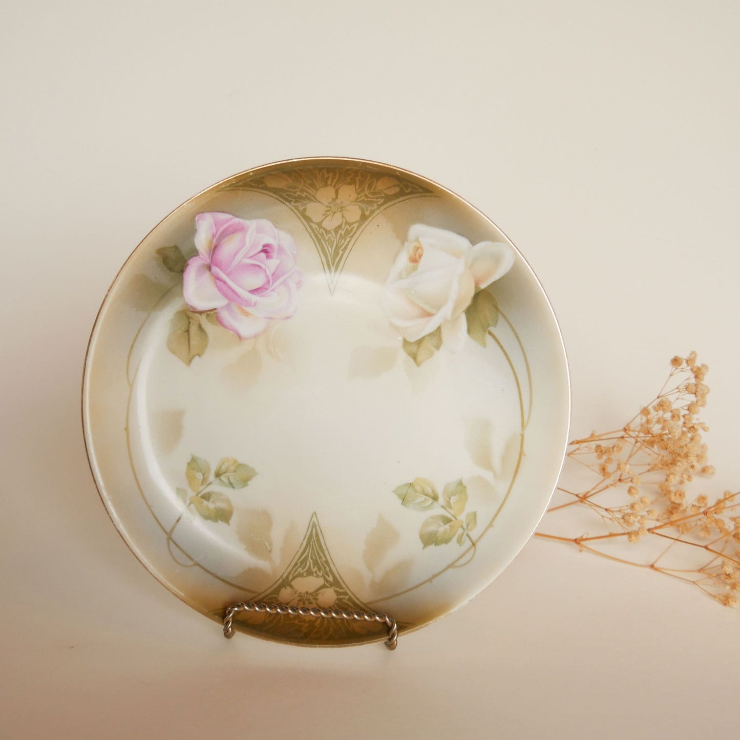 Vintage Hand Painted Pink and White Roses RS Germany 8in Plate Vintage Plate Wall Vintage Floral Plate Gallery Wall