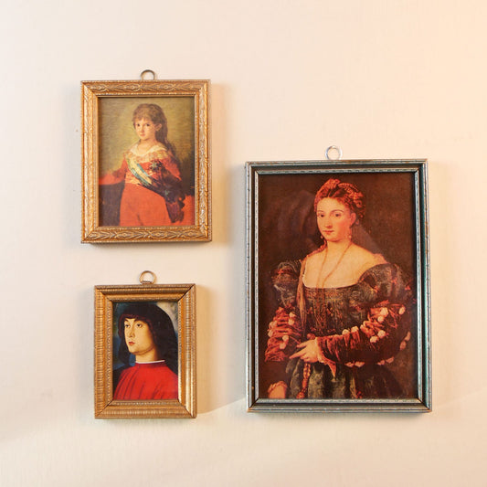 Renaissance Print of Famous Oil Paintings Collection Portrait of a Young Man in Red: 4in x 3in The Infante Francisco de Paula: 5in x 4in Portrait Of A Woman, Called La Bella: 7.5in x 5.75in