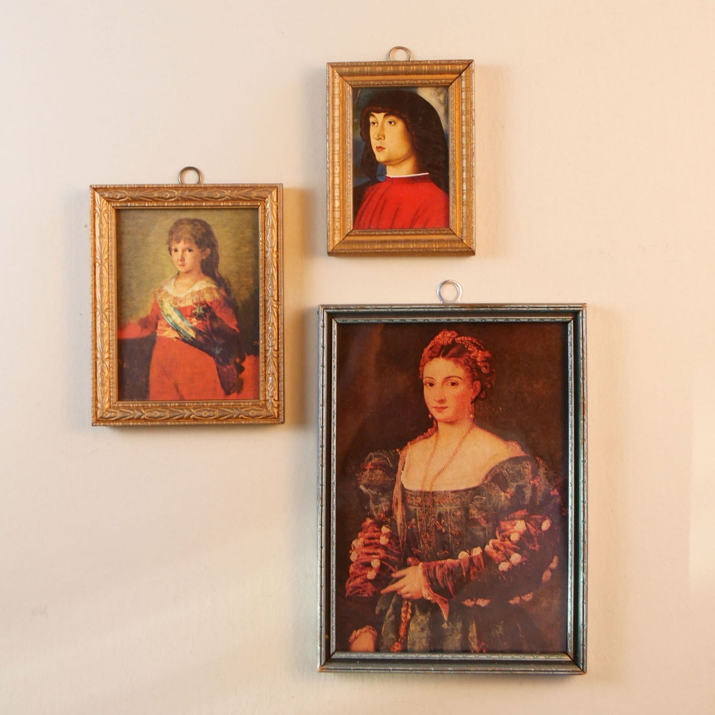 Renaissance Print of Famous Oil Paintings Collection Portrait of a Young Man in Red: 4in x 3in The Infante Francisco de Paula: 5in x 4in Portrait Of A Woman, Called La Bella: 7.5in x 5.75in