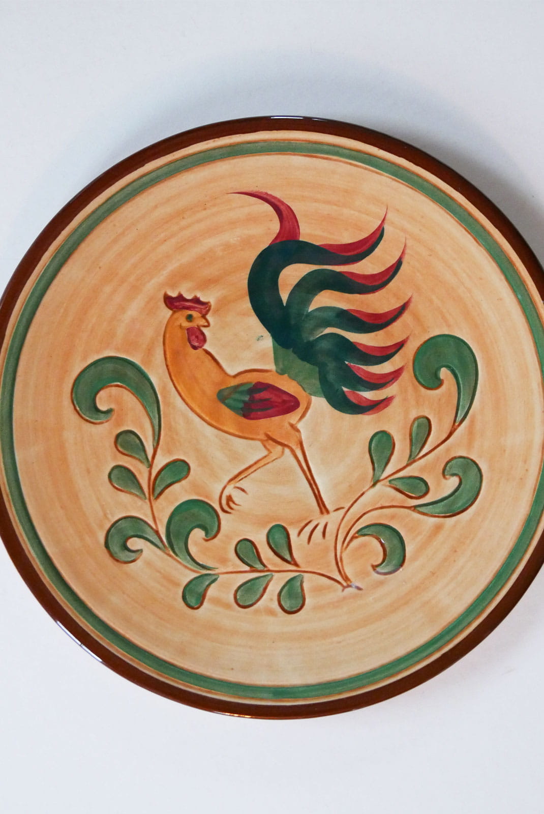 Rooster Pottery Plate, Vintage Rooster Decor, Vintage Rooster Plate, Vintage Folk Art Wall decor, Vintage Farmhouse Folk Decor