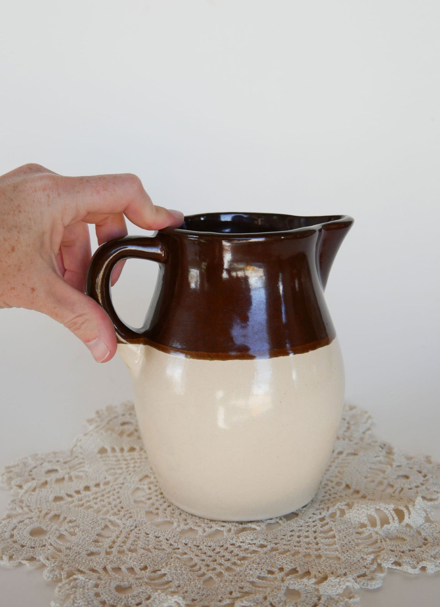 Vintage 6in Roseville Pottery Pitcher, intage Two Tone Pottery Pitcher, Vintage Farmhouse Pitcher, Vintage Kitchen Decor