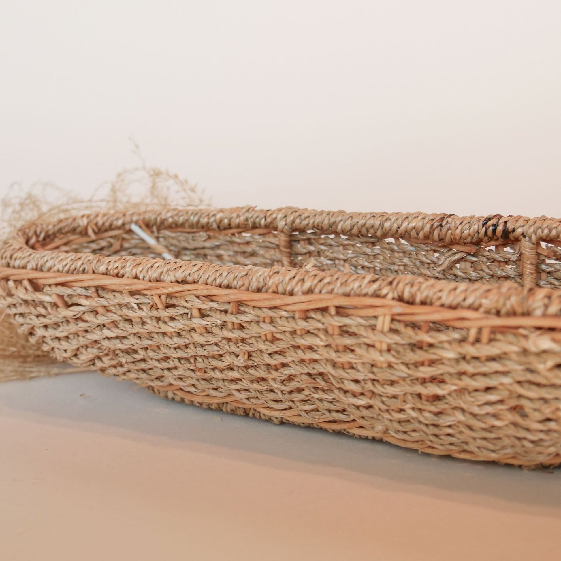 Vintage Seagrass Basket Tray with Handle Vintage Long Seagrass Basket Vintage Wicker Basket Tray Vintage Wire Wicker Basket Tray