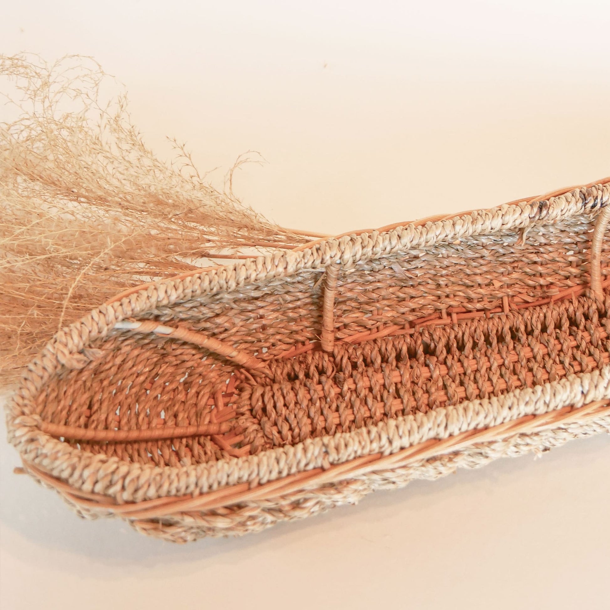 Vintage Seagrass Basket Tray with Handle Vintage Long Seagrass Basket Vintage Wicker Basket Tray Vintage Wire Wicker Basket Tray