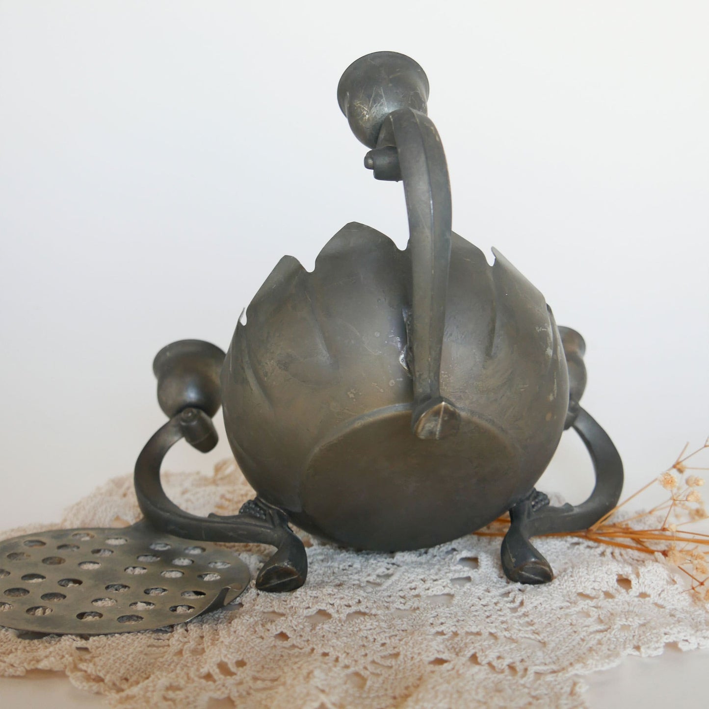 Vintage Silver-Plated Lotus Flower Frog Candelabra Vintage Silver Plated Candelabra Farmhouse Dining Decor