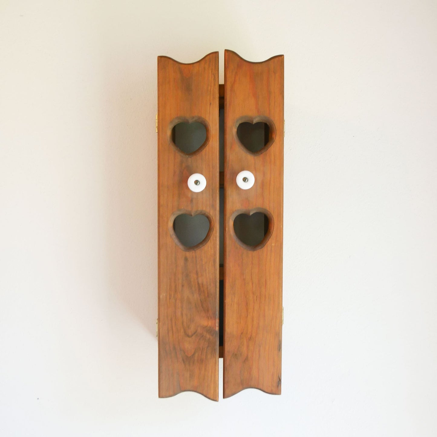 Vintage 20in 3-Shelf Heart Cutout Wall Cabinet with Porcelian Knobs Vintage Spice Cabinet Vintage Wall Cabinet Vintage Heart Cutout Cabinet