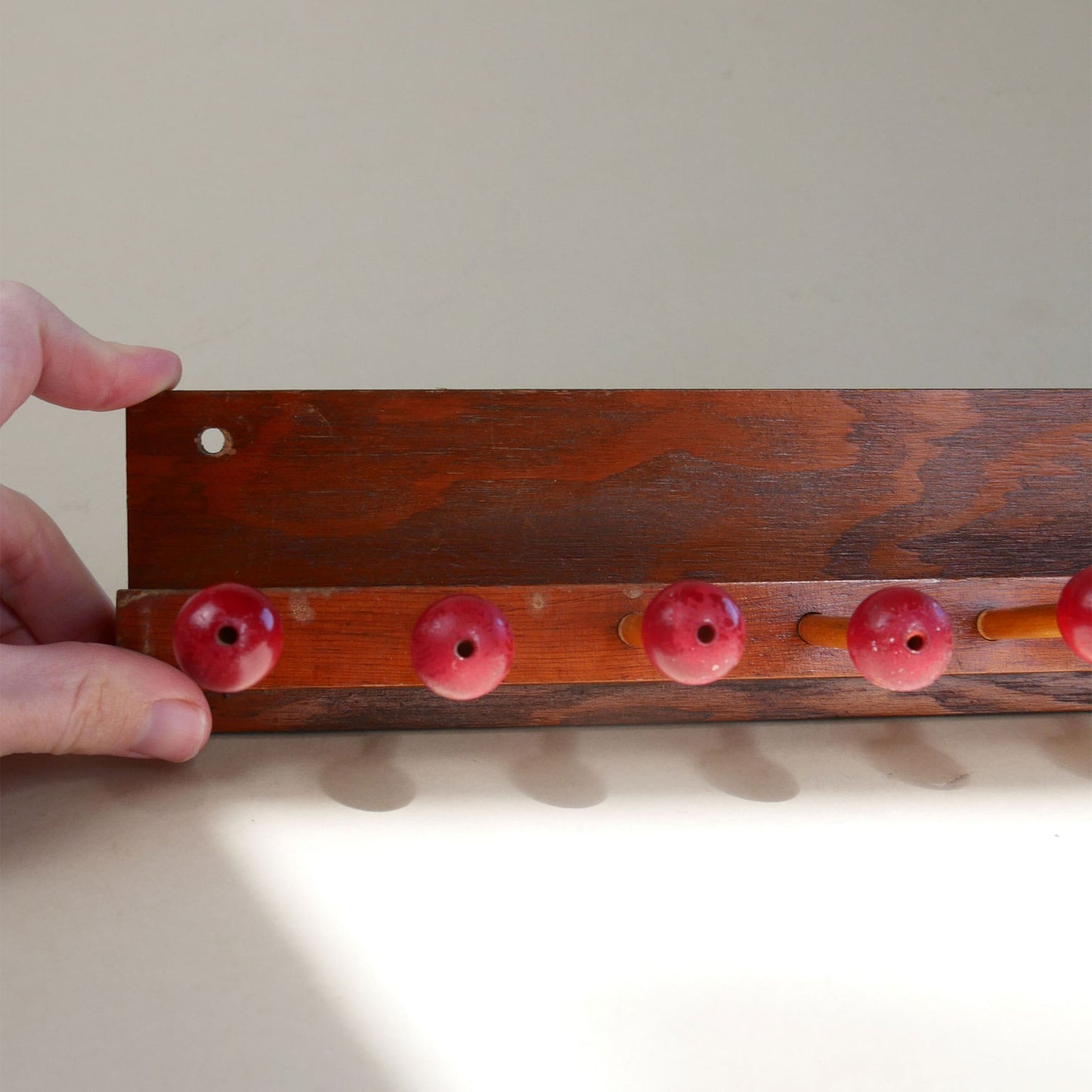 Vintage 10-Peg Hook Tie Rack, Vintage Peg Hook Rack, Red Peg HOok Rack