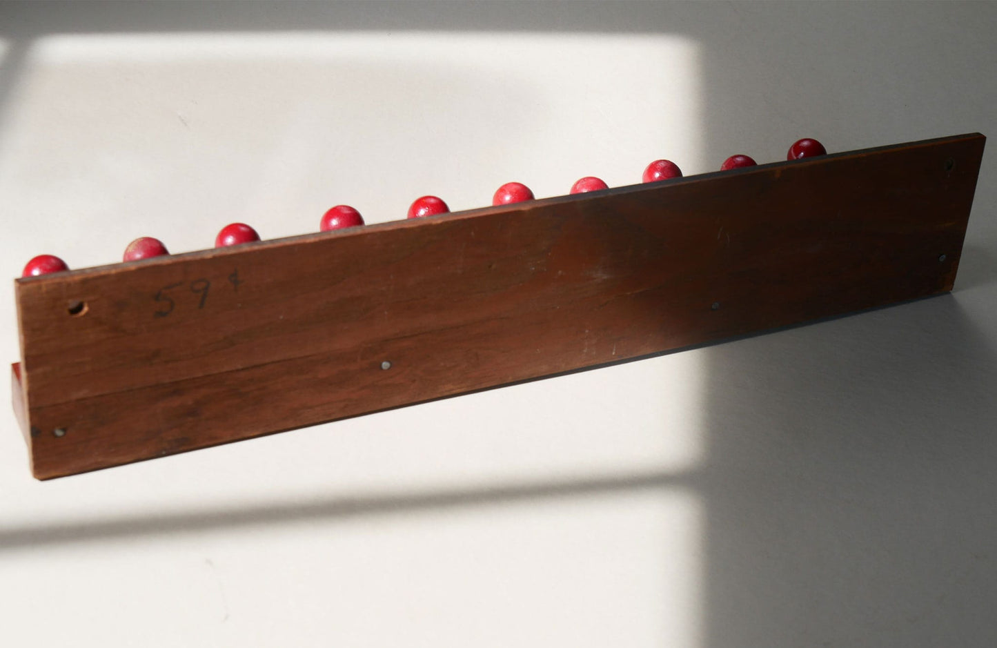 Vintage 10-Peg Hook Tie Rack, Vintage Peg Hook Rack, Red Peg HOok Rack
