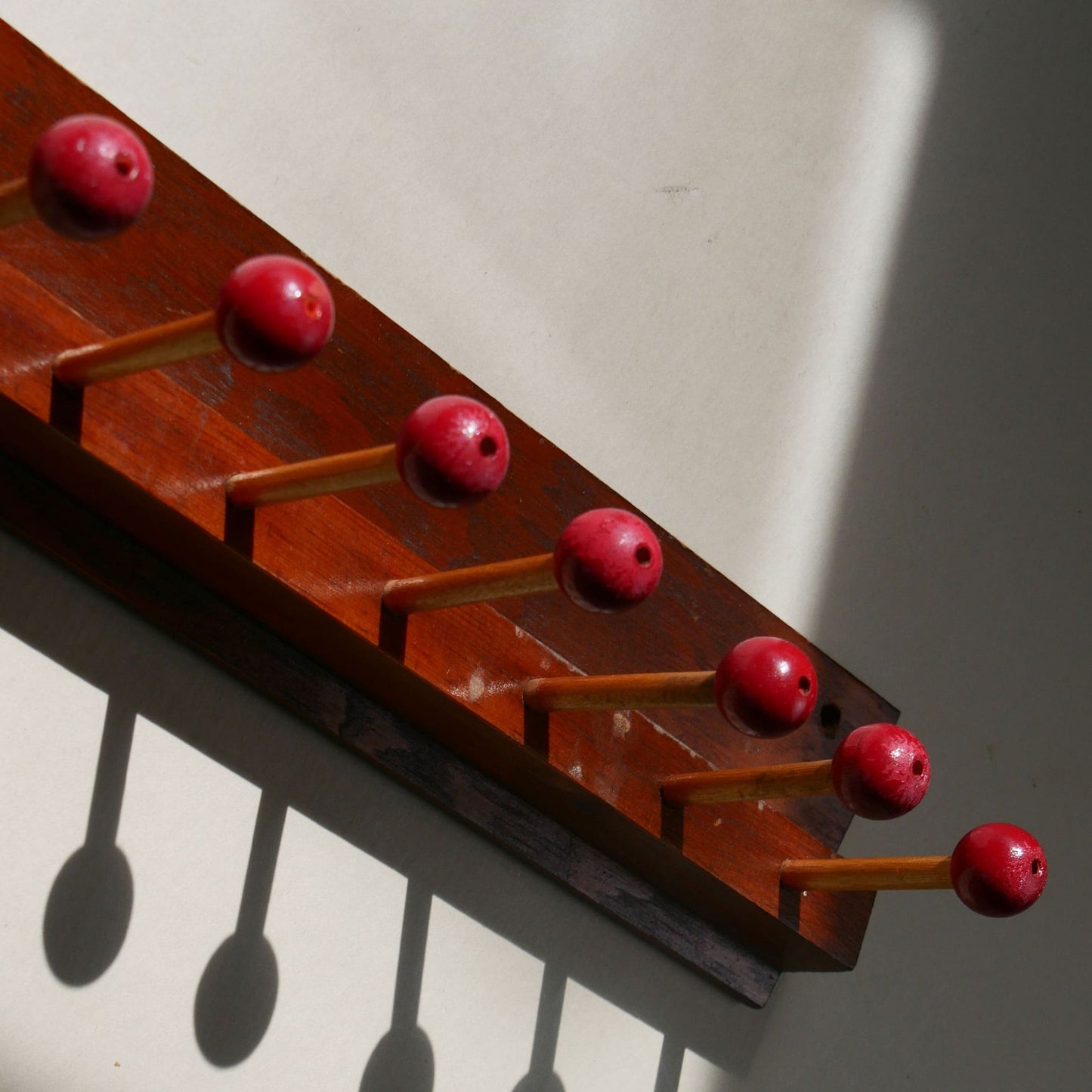 Vintage 10-Peg Hook Tie Rack, Vintage Peg Hook Rack, Red Peg HOok Rack