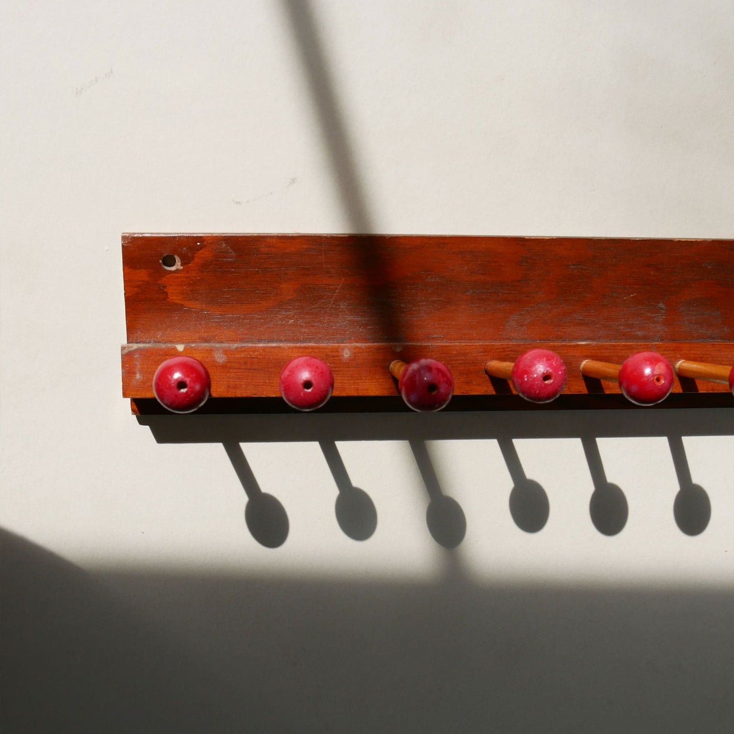 Vintage 10-Peg Hook Tie Rack, Vintage Peg Hook Rack, Red Peg HOok Rack