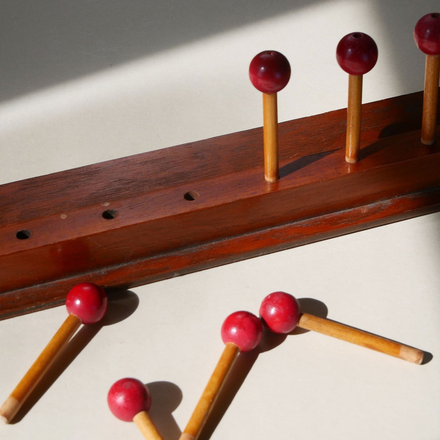 Vintage 10-Peg Hook Tie Rack, Vintage Peg Hook Rack, Red Peg HOok Rack