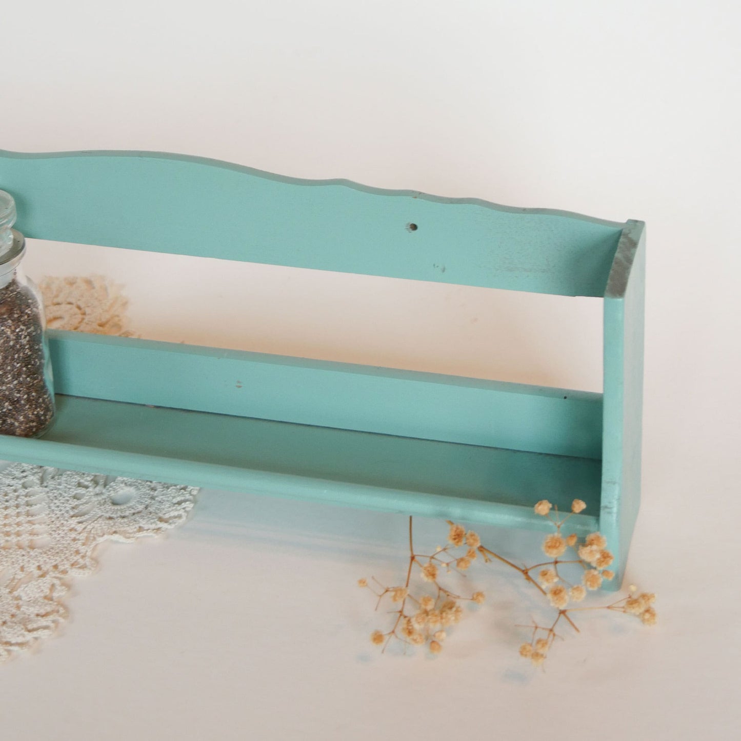 Vintage Turquoise Spice Rack Wall Shelf Vintage Spice Rack Farmhouse Spice Rack Vintage Farmhouse Kitchen Decor Vintage Kitchen Shelf Farmhouse Kitchen Decor