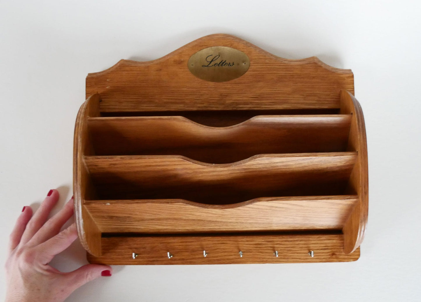 Vintage Wood Letter Organizer with Key Hanger, Vintage Mail Sort, Vintage Wood Wall Mounted Wall Sort, Vintage Home Decor
