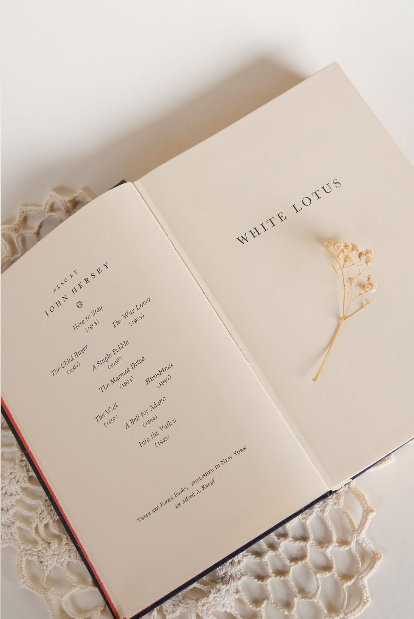 Vintage White Lotus John Hersey Alfred A. Knopf First Edition Vintage Navy Blue Coffee Table Book