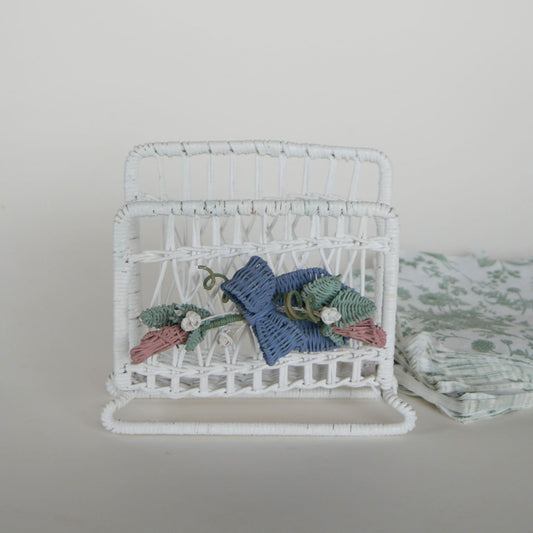 Vintage White Wicker Napkin Holder, Vintage Wicker Napkin Holder, Vintage Napkin Holder, Vintage Cottagecore Decor