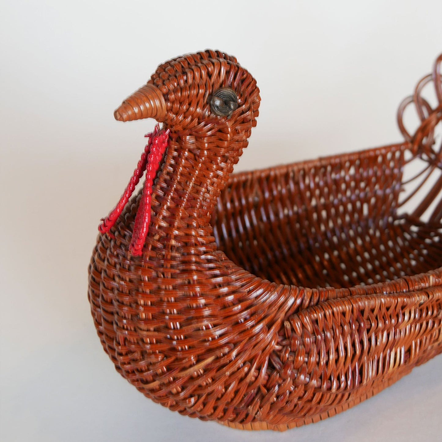 Vintage Rattan Wicker Turkey Basket, Turkey Shaped Basket