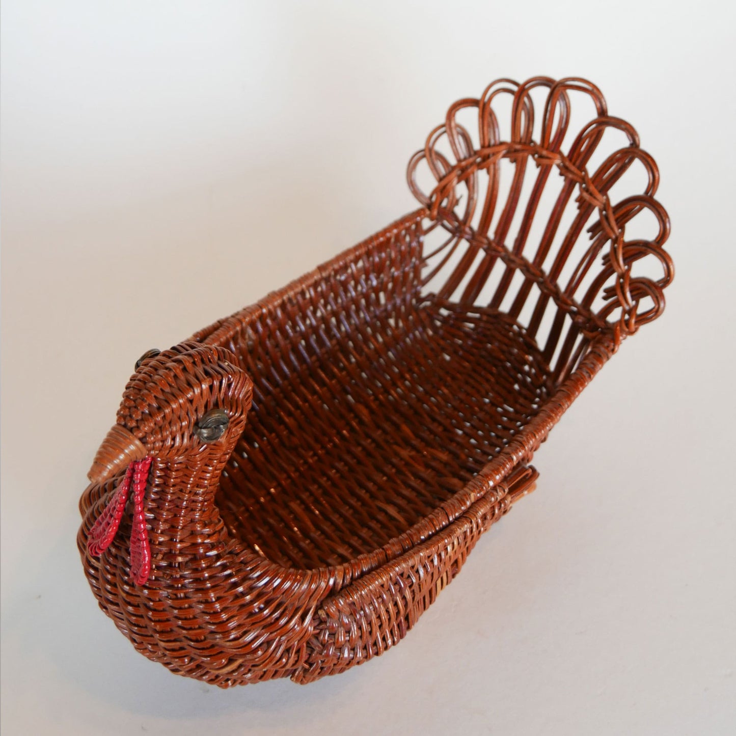 Vintage Rattan Wicker Turkey Basket, Turkey Shaped Basket