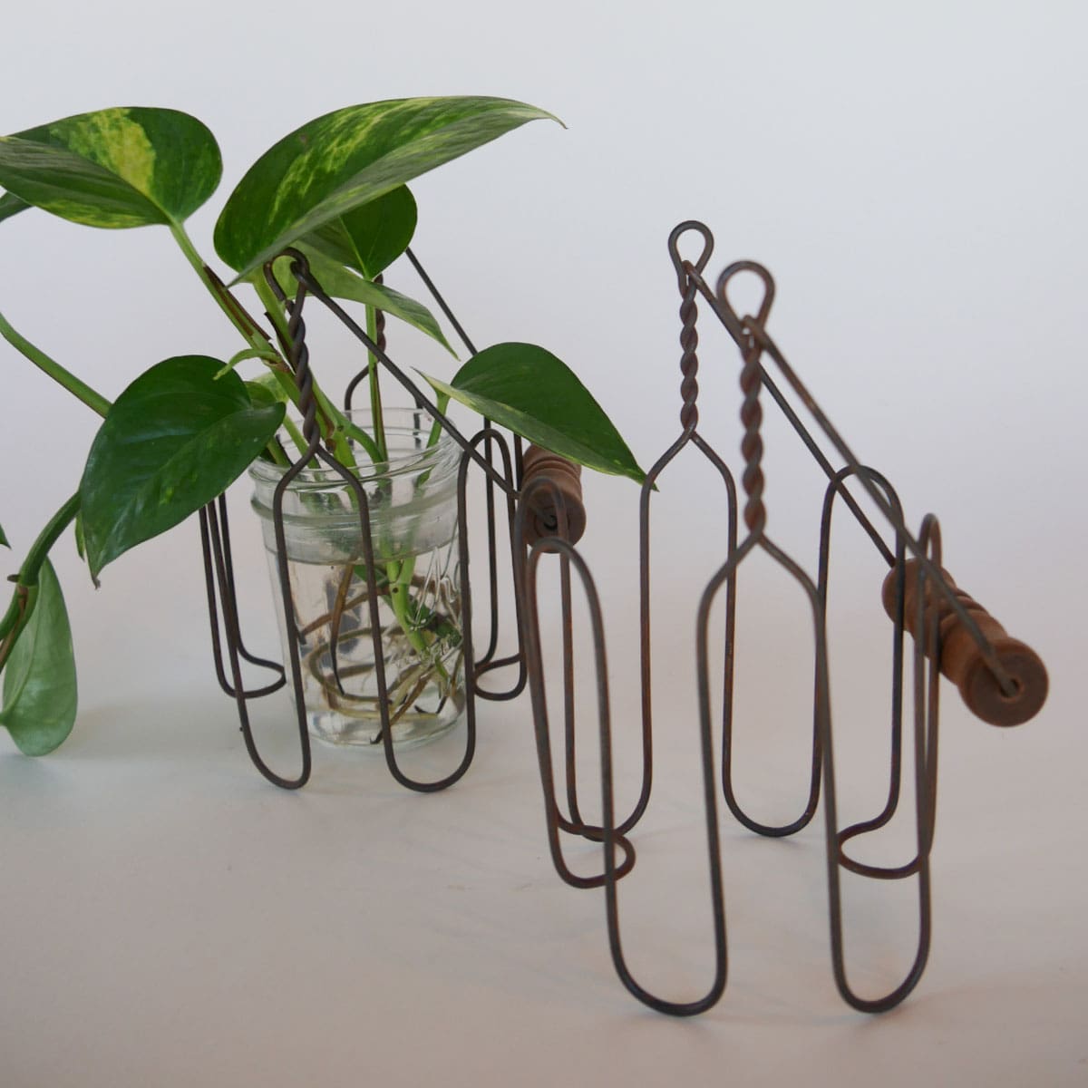 Vintage Wire Jar Holder with Wood Handle, Each Sold Separately