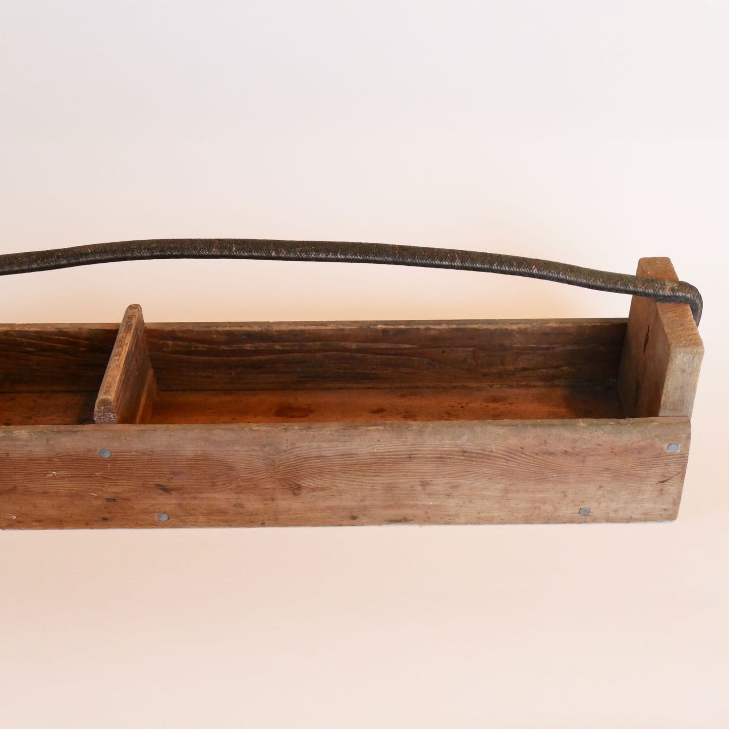 Vintage 23in Handmade Wooden Tool Box, Primitive Toolbox, Vintage Wood Toobl Box, Antique Tool Box, Vintage Wood Rustic Tool Box Leather Handle, VIntage Home Decor, Vintage Wood Table Centerpiece.