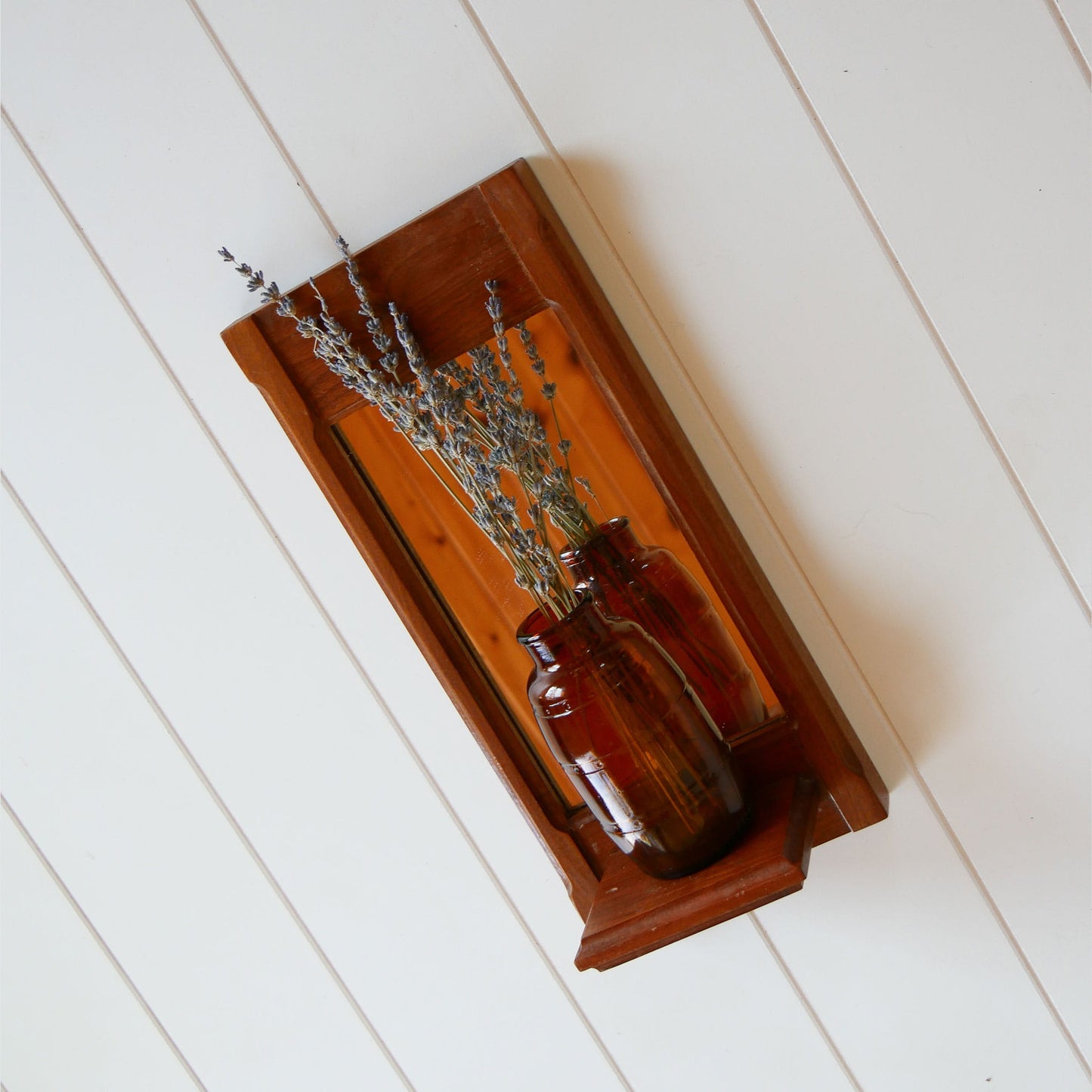 VIntage Wood Wall Mirror and Shelf, MCM Wall Mirror, Vintage Midcentury Wall Decor, Vintage Wood Wall Mirror, Vintage Wall Decor