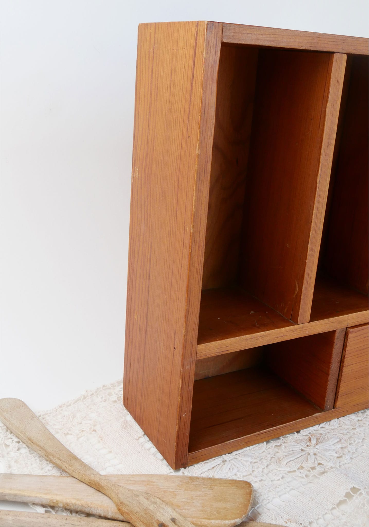 Vintage Wooden Spice Rack with Drawer and Porcelain Knob, Vintage Spice Racks, Vintage Kitchen Wall Shelf and Drawers