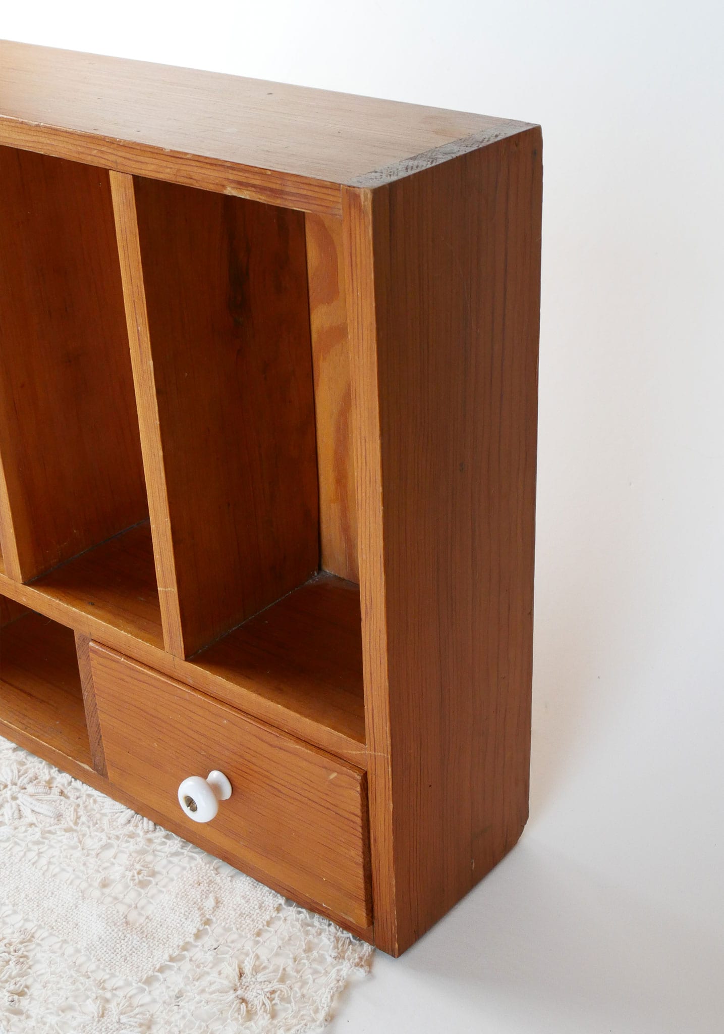 Vintage Wooden Spice Rack with Drawer and Porcelain Knob, Vintage Spice Racks, Vintage Kitchen Wall Shelf and Drawers