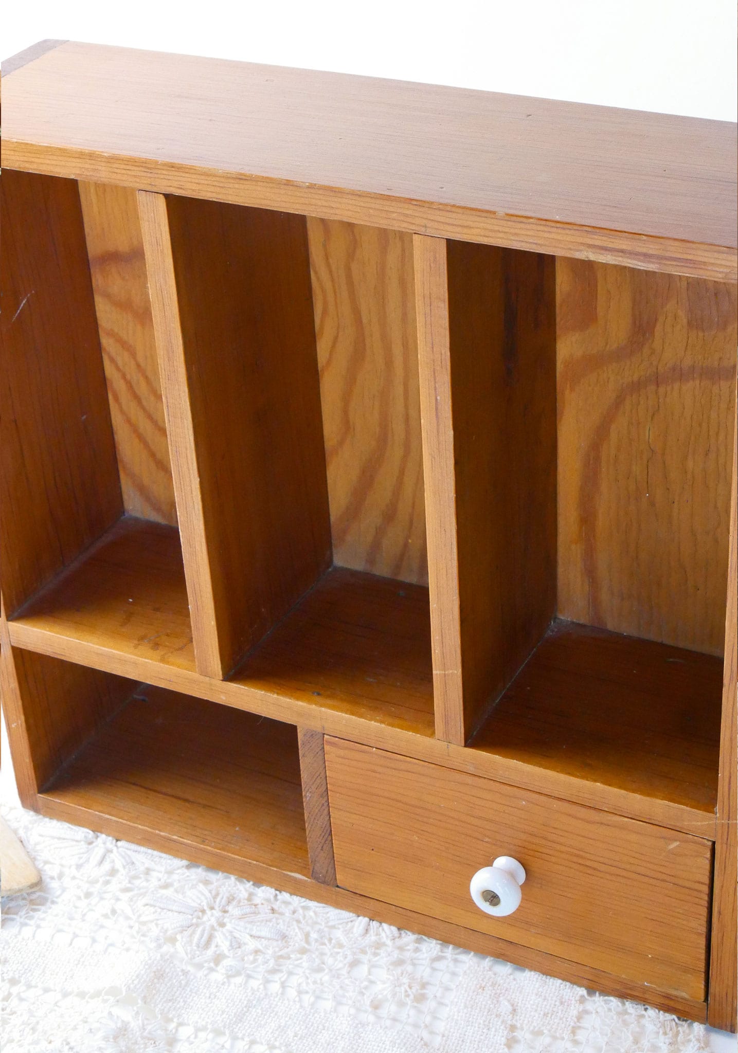 Vintage Wooden Spice Rack with Drawer and Porcelain Knob, Vintage Spice Racks, Vintage Kitchen Wall Shelf and Drawers
