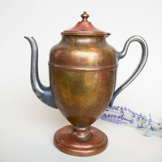 Vintage Silver Plated Copper Teapot 10in, English Vintage Teapot, Vintage Copper Teapot, Antique Copper Teapot Vintage Home Decor