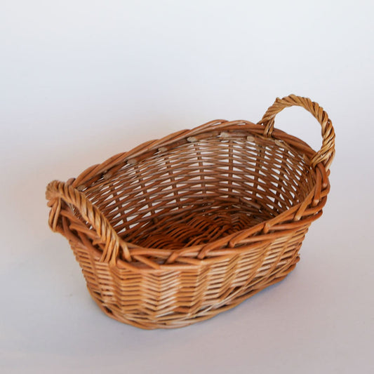 Vintage Rattan Wicker Basket with Handles, Farmhouse Baskets