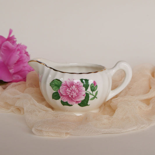 W.S. George Bolero Creamer Dish, Cameilla Floral Design, Vintage Pink Floral China, Vintage Pink Flower Creamer