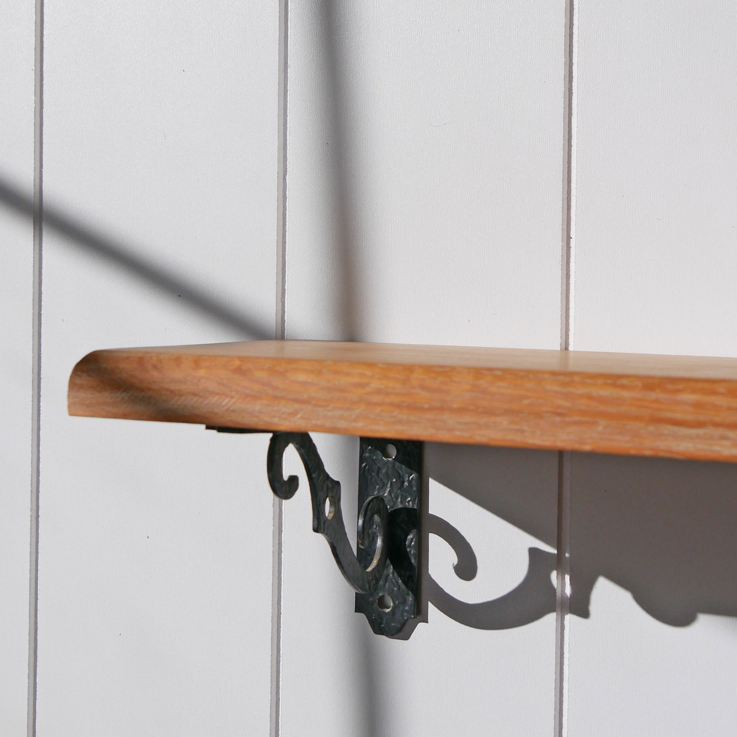 16in Wooden Wall Ledge Shelf with Metal Brackets, Vintage Floating Shelf