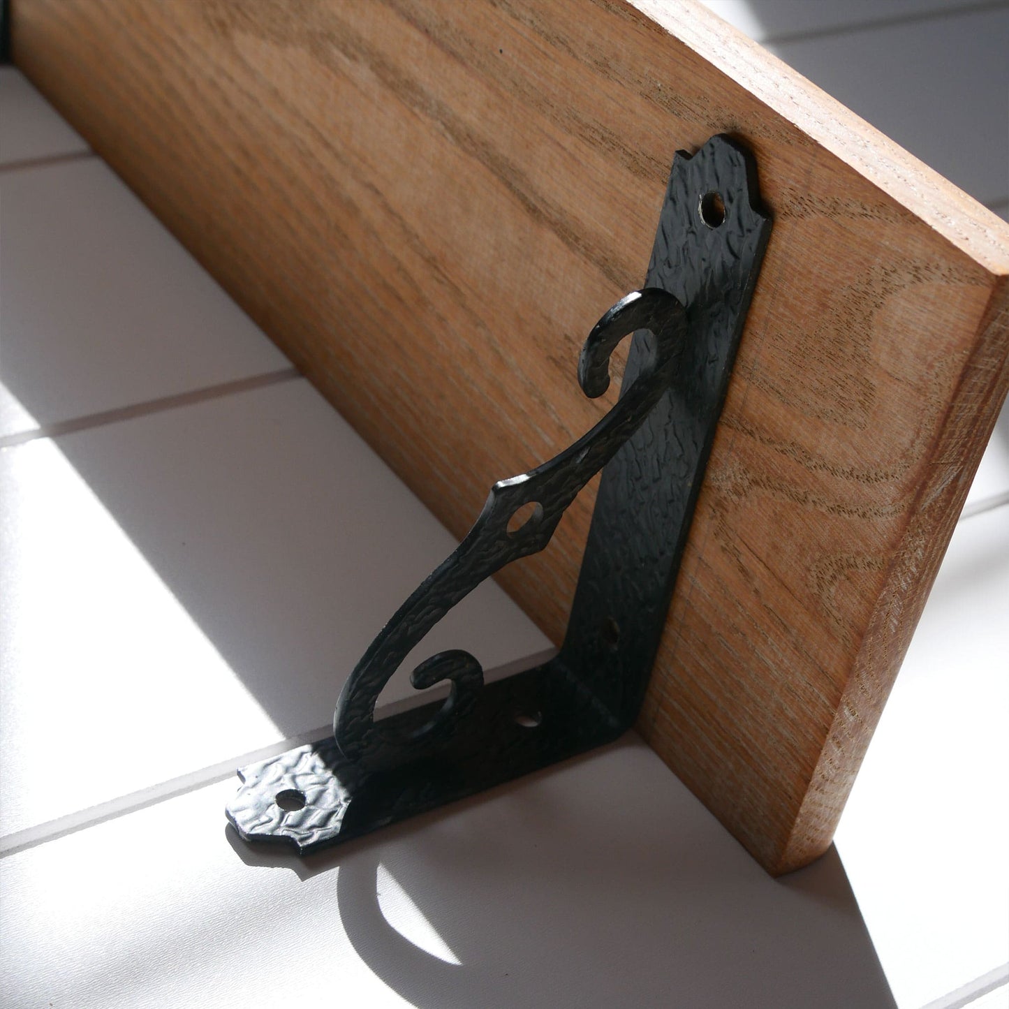 16in Wooden Wall Ledge Shelf with Metal Brackets, Vintage Floating Shelf