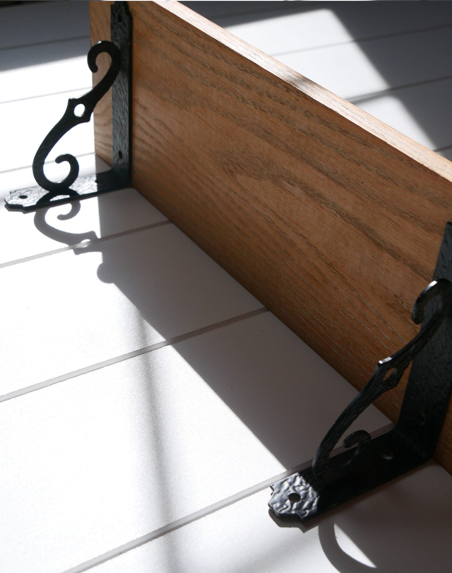 16in Wooden Wall Ledge Shelf with Metal Brackets, Vintage Floating Shelf