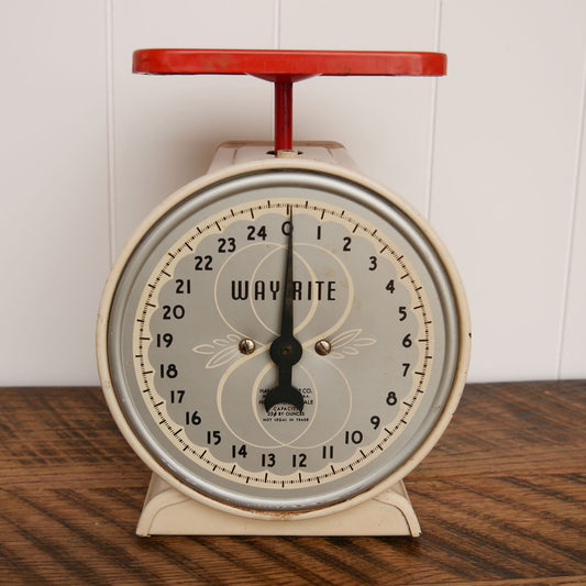 WayRite Vintage Kitchen Scale with Red Platform, Vintage Kitchen Decor