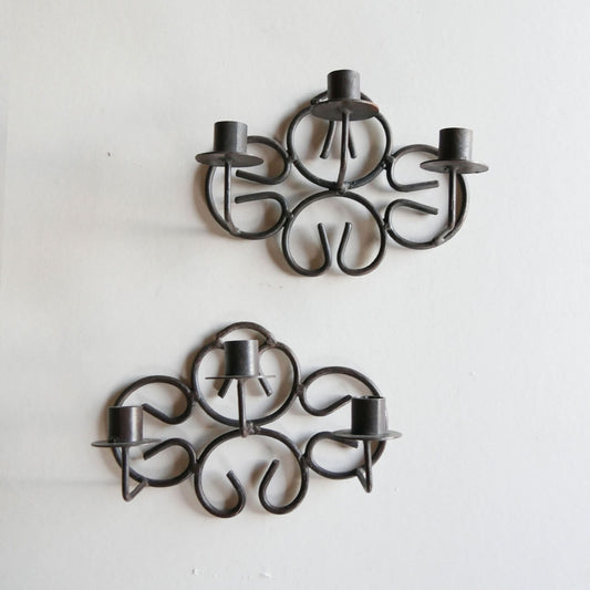 Vintage Wrought Iron 3-Candlestick Sconce, Vintage Iron Candlestick Holders, Wrought Iron Candlelabra