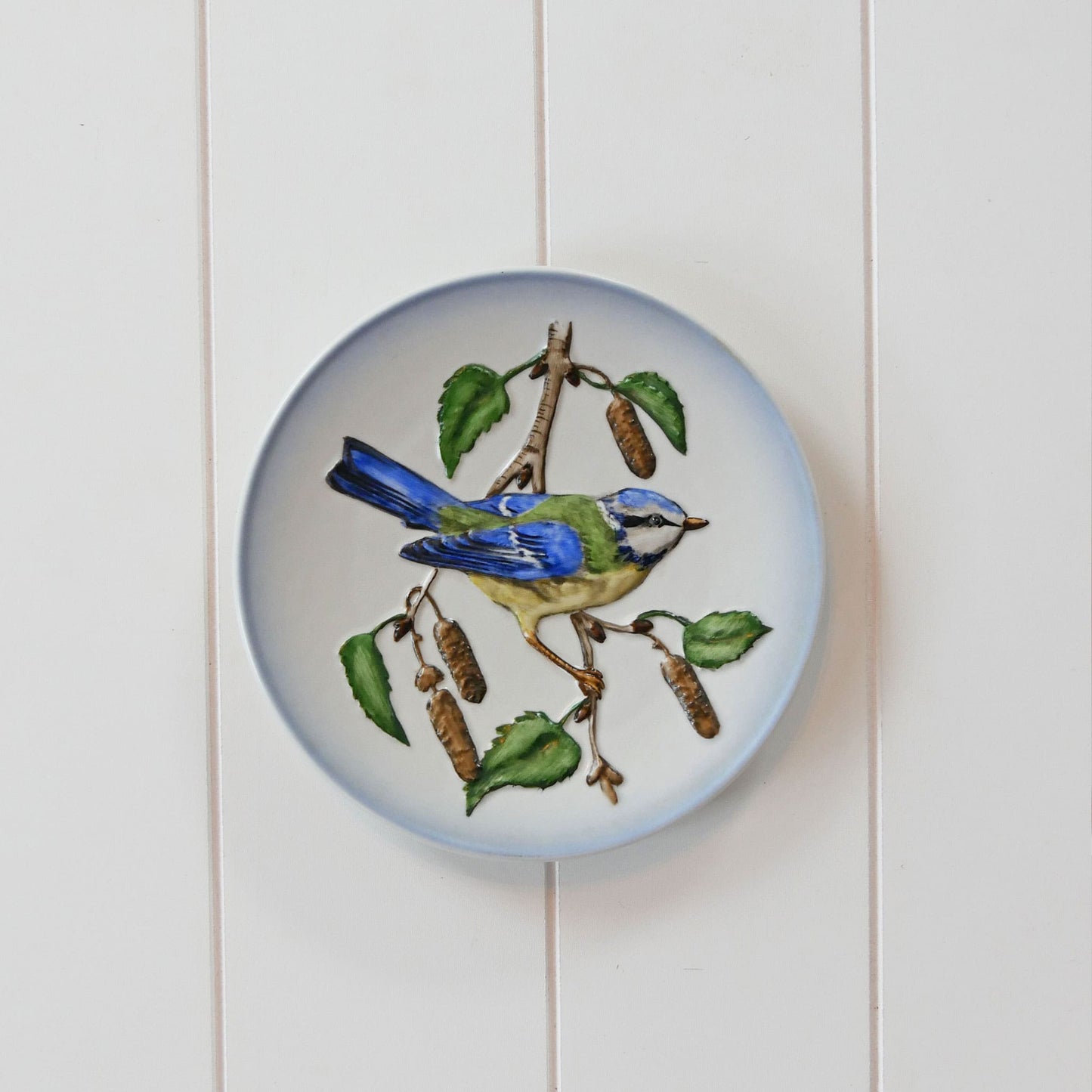 1970s Hand Painted Blue Titmouse Plate, Wildlife Plate Series, Vintage Blue Bird Plate, Vintage Bird Plate Wall