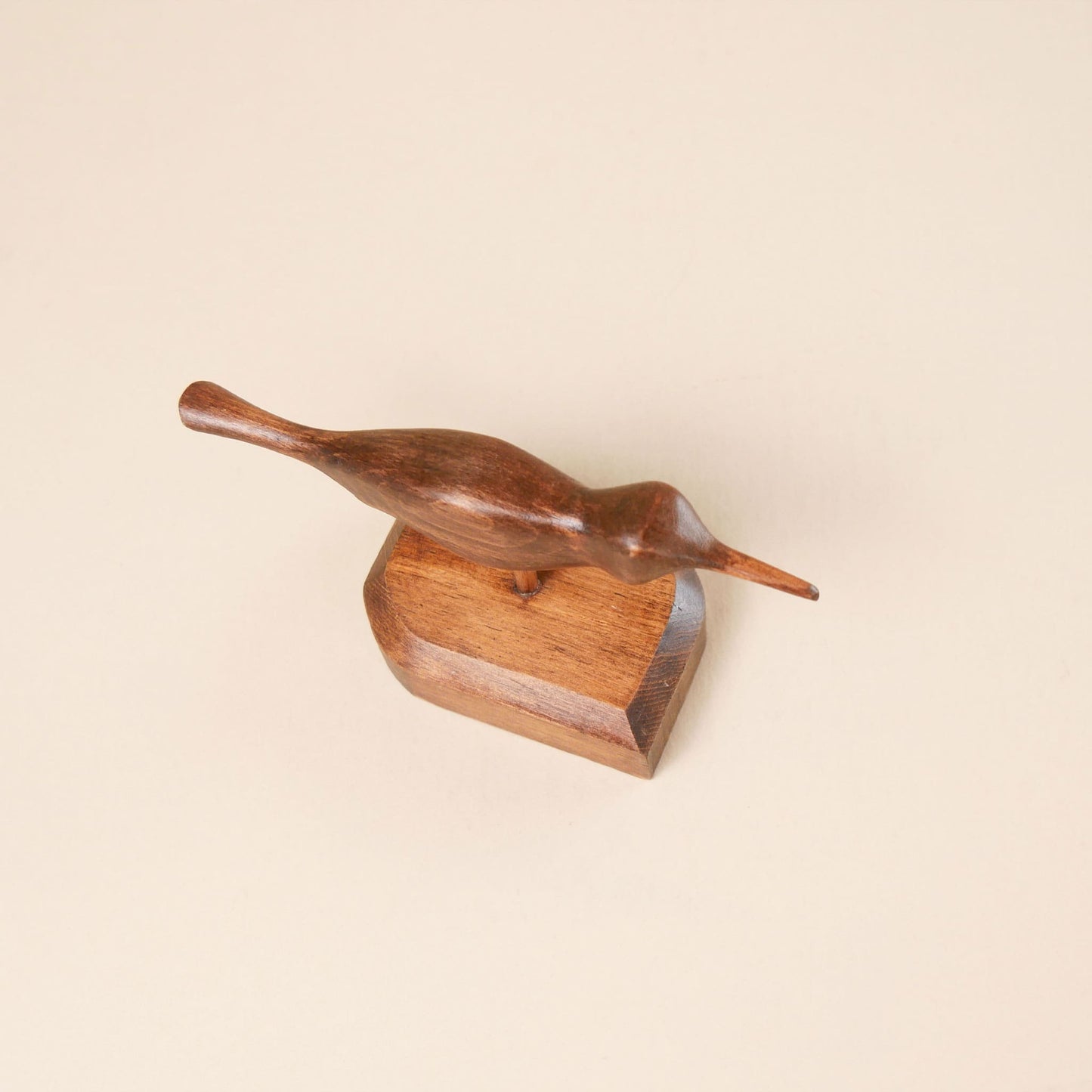 1970s Vintage Hand Carved Wooden Shore Bird on Stand
