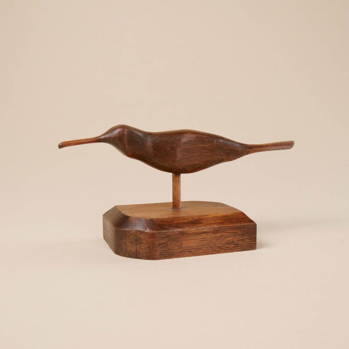 1970s Vintage Hand Carved Wooden Shore Bird on Stand