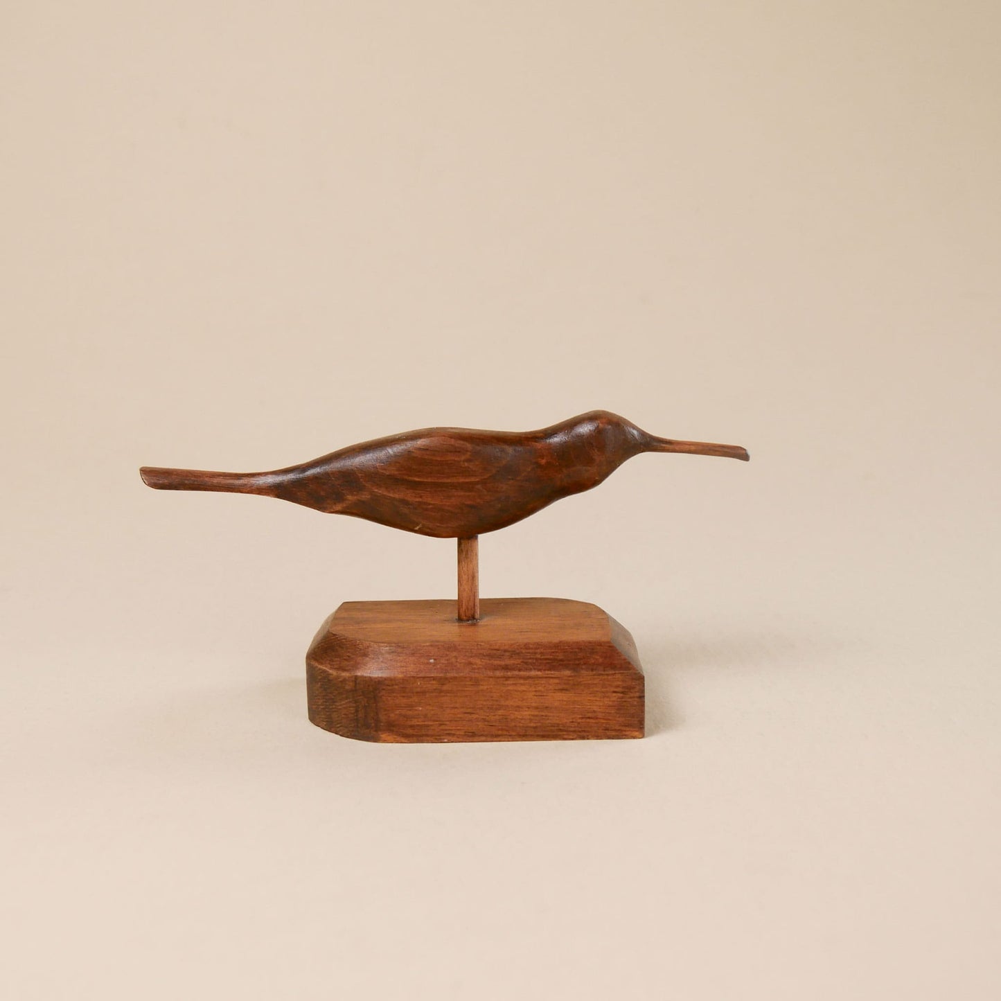 1970s Vintage Hand Carved Wooden Shore Bird on Stand
