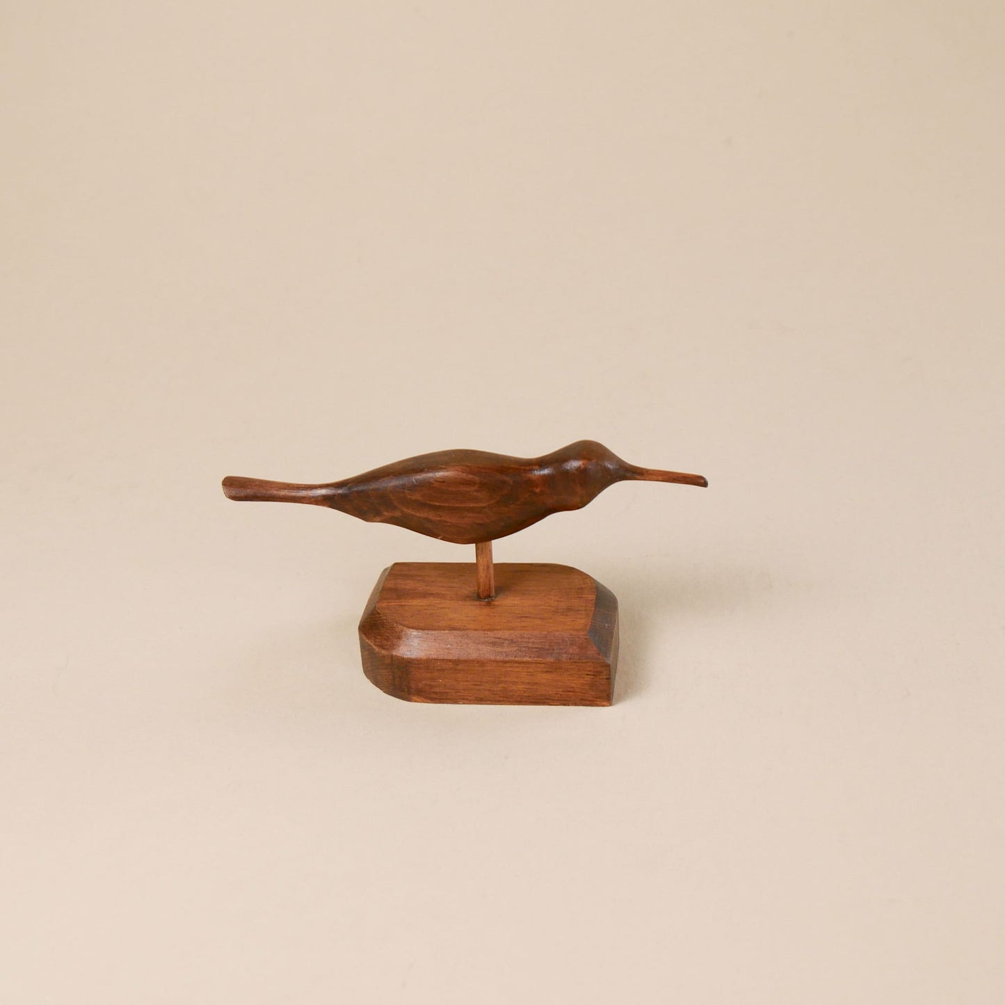 1970s Vintage Hand Carved Wooden Shore Bird on Stand