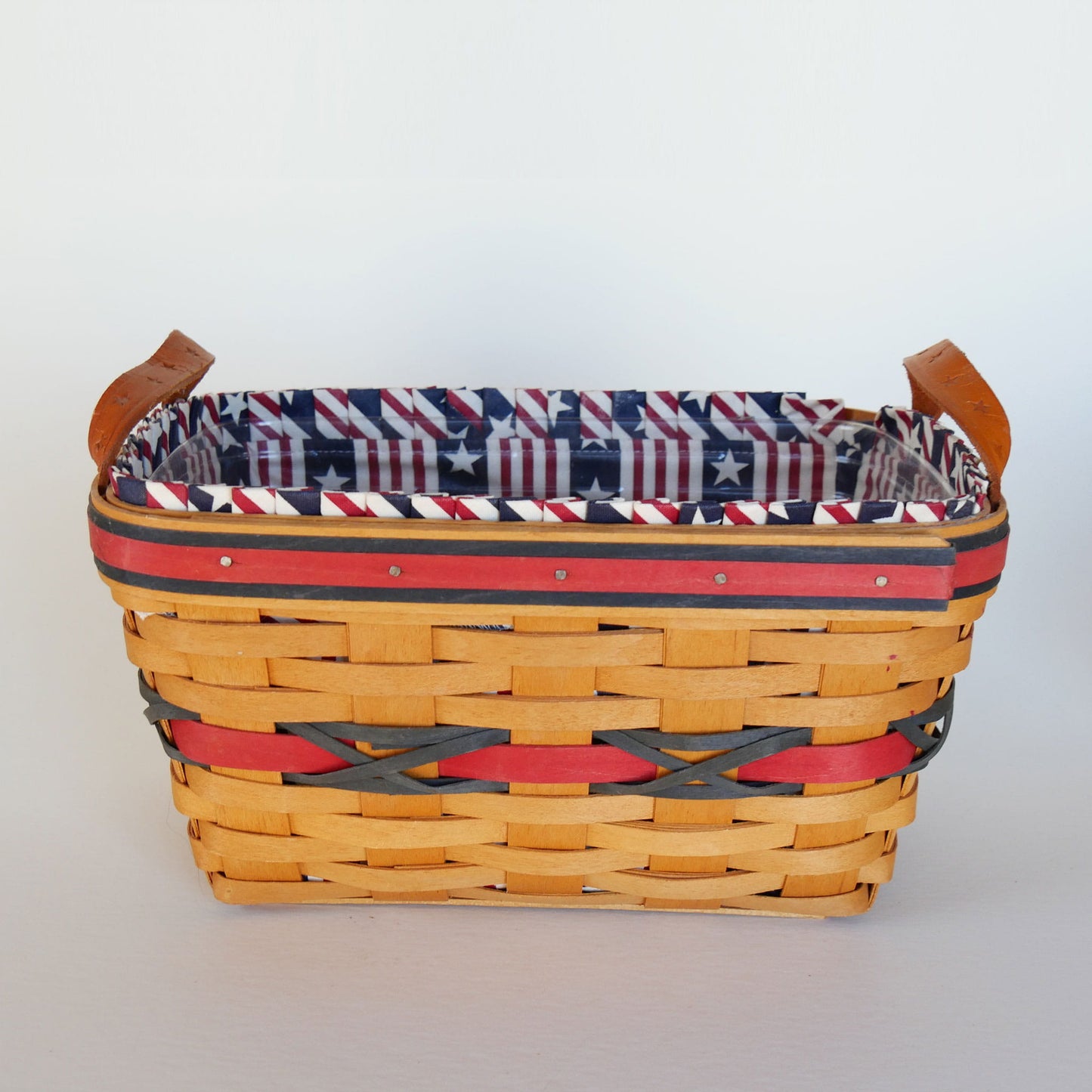 Longaberger All American Sparkler Basket with Liner, Longaberger 4th of July Basket, Vintage Longaberger American Flag Basket, Vintage Longaberger Striped Basket, Vintage Longaberger Basket Star Handles
