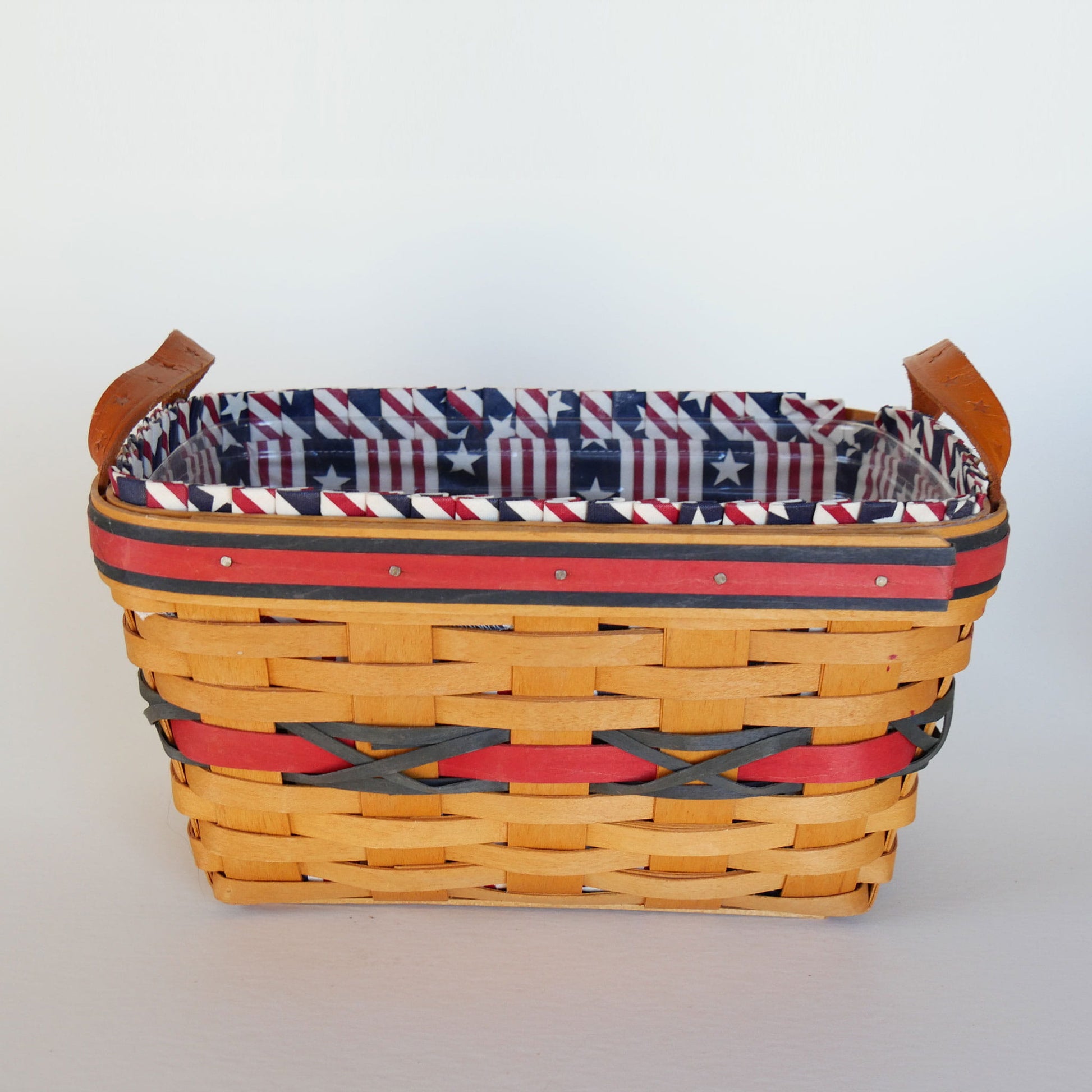 Longaberger All American Sparkler Basket with Liner, Longaberger 4th of July Basket, Vintage Longaberger American Flag Basket, Vintage Longaberger Striped Basket, Vintage Longaberger Basket Star Handles