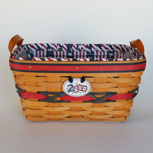 Longaberger All American Sparkler Basket with Liner, Longaberger 4th of July Basket, Vintage Longaberger American Flag Basket, Vintage Longaberger Striped Basket, Vintage Longaberger Basket Star Handles