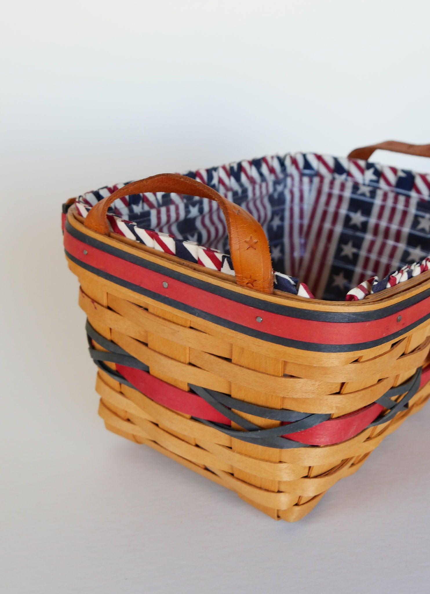 Longaberger All American Sparkler Basket with Liner, Longaberger 4th of July Basket, Vintage Longaberger American Flag Basket, Vintage Longaberger Striped Basket, Vintage Longaberger Basket Star Handles