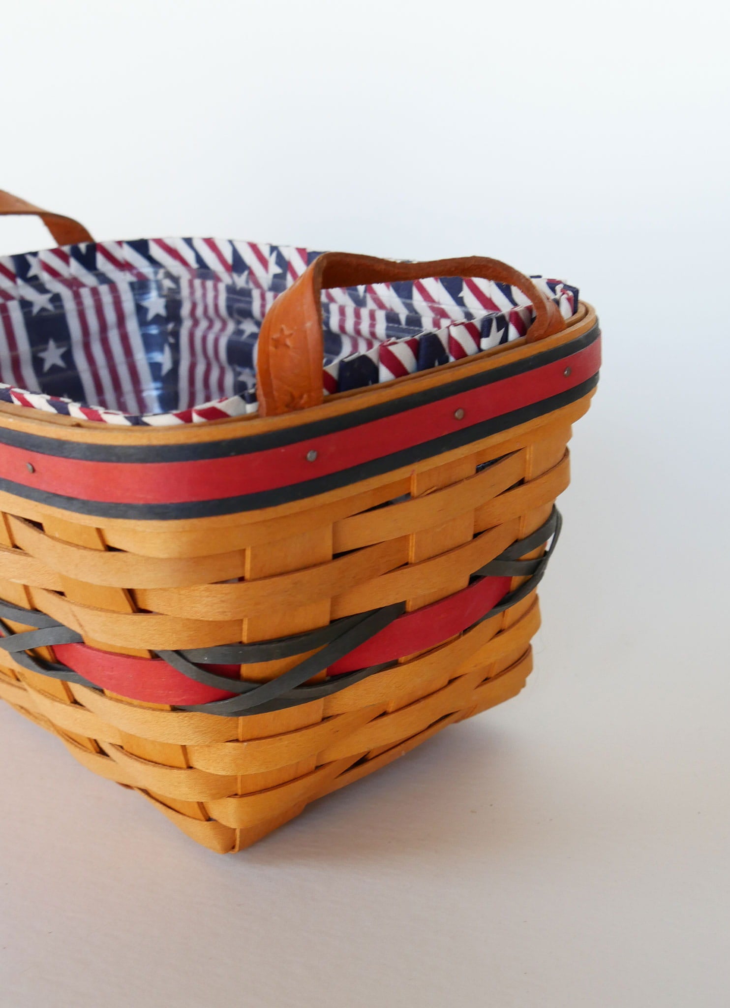 Longaberger All American Sparkler Basket with Liner, Longaberger 4th of July Basket, Vintage Longaberger American Flag Basket, Vintage Longaberger Striped Basket, Vintage Longaberger Basket Star Handles