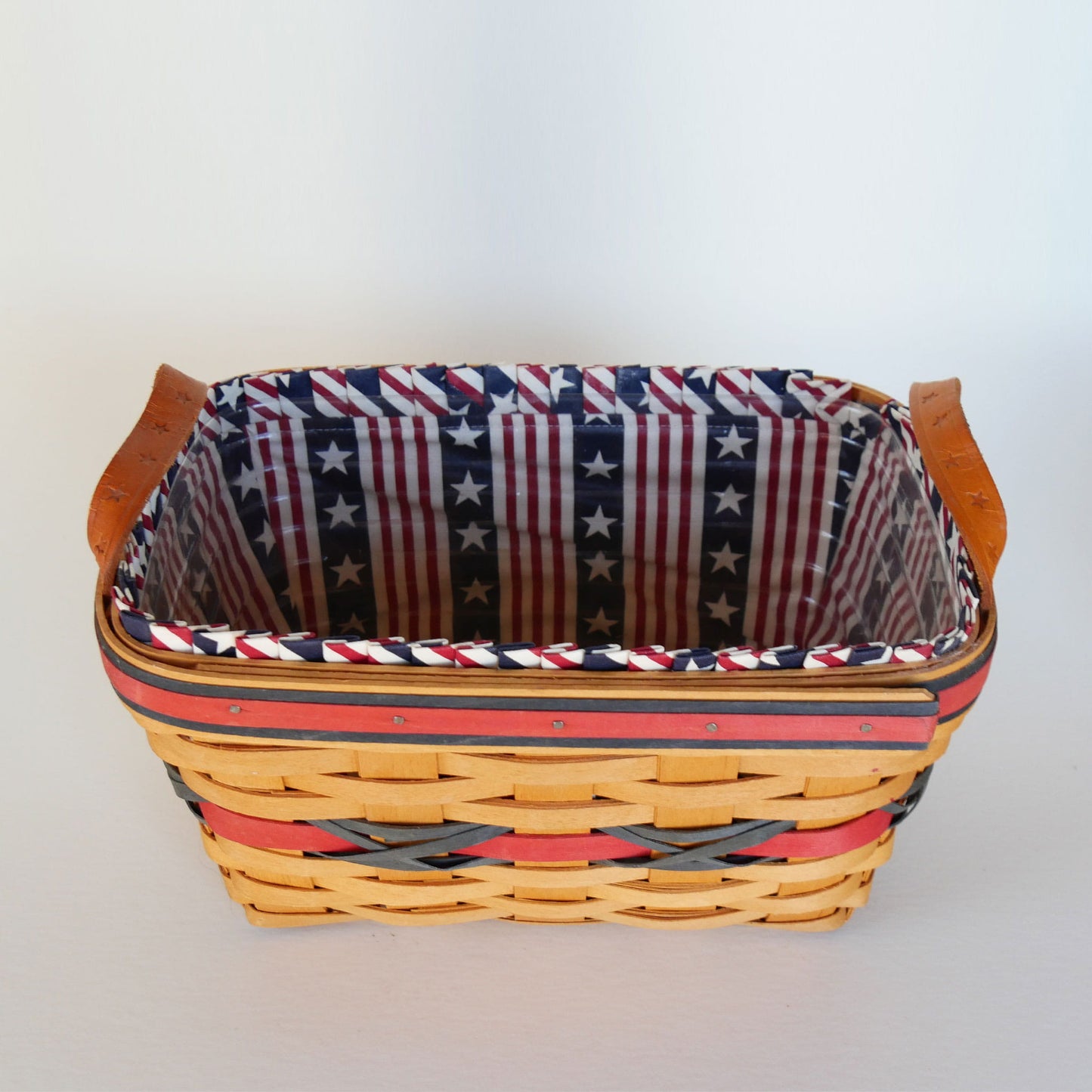 Longaberger All American Sparkler Basket with Liner, Longaberger 4th of July Basket, Vintage Longaberger American Flag Basket, Vintage Longaberger Striped Basket, Vintage Longaberger Basket Star Handles