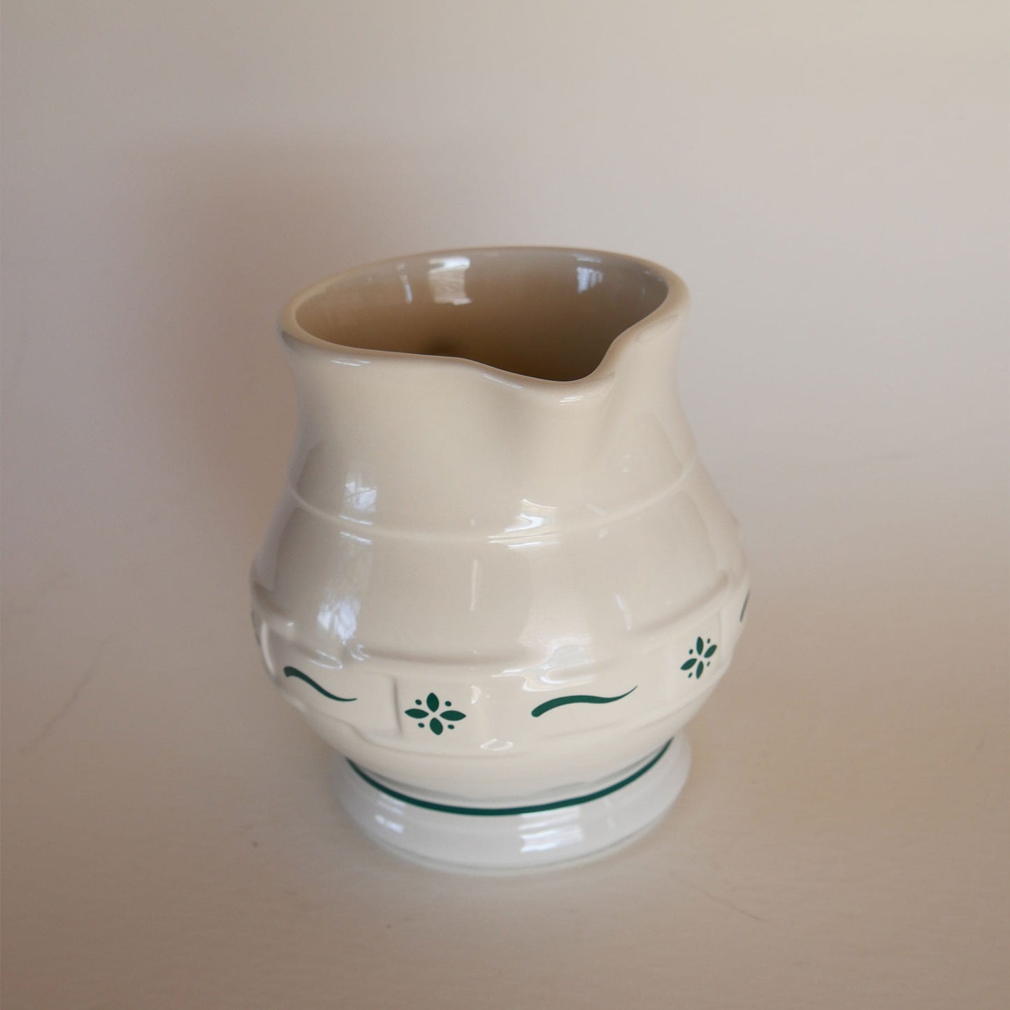 32oz Longaberger Pottery Pitcher, Woven Traditions Heritage Green Pattern, Vintage Longaberger Pottery Pitcher, Vintage Pottery Pitcher, Vintage Farmhouse Pitcher, Vintage Cottagecore Pitcher, Vintage Cottage Pitcher, Cottagecore Kitchen Decor
