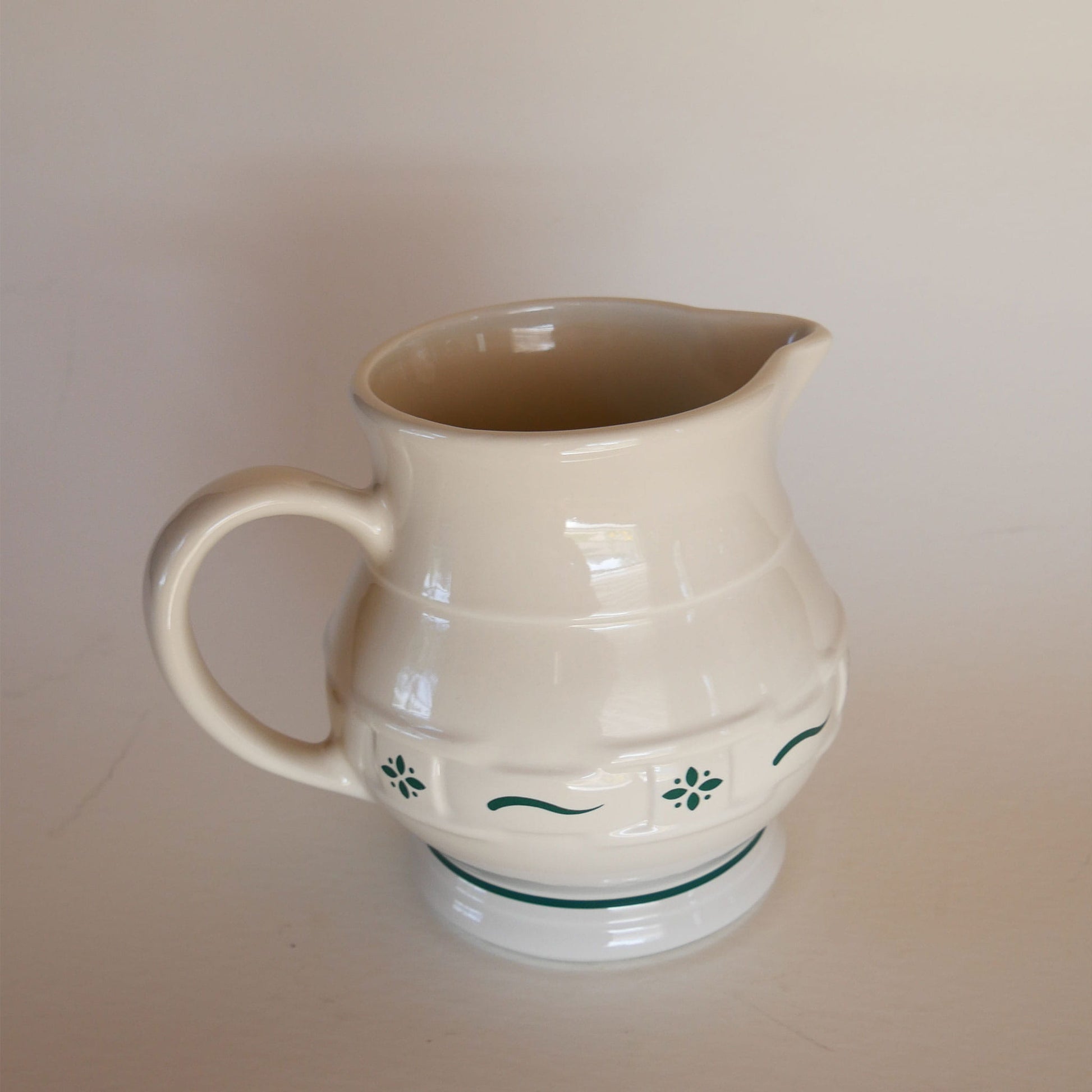32oz Longaberger Pottery Pitcher, Woven Traditions Heritage Green Pattern, Vintage Longaberger Pottery Pitcher, Vintage Pottery Pitcher, Vintage Farmhouse Pitcher, Vintage Cottagecore Pitcher, Vintage Cottage Pitcher, Cottagecore Kitchen Decor