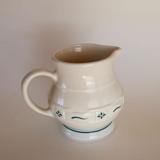 32oz Longaberger Pottery Pitcher, Woven Traditions Heritage Green Pattern, Vintage Longaberger Pottery Pitcher, Vintage Pottery Pitcher, Vintage Farmhouse Pitcher, Vintage Cottagecore Pitcher, Vintage Cottage Pitcher, Cottagecore Kitchen Decor