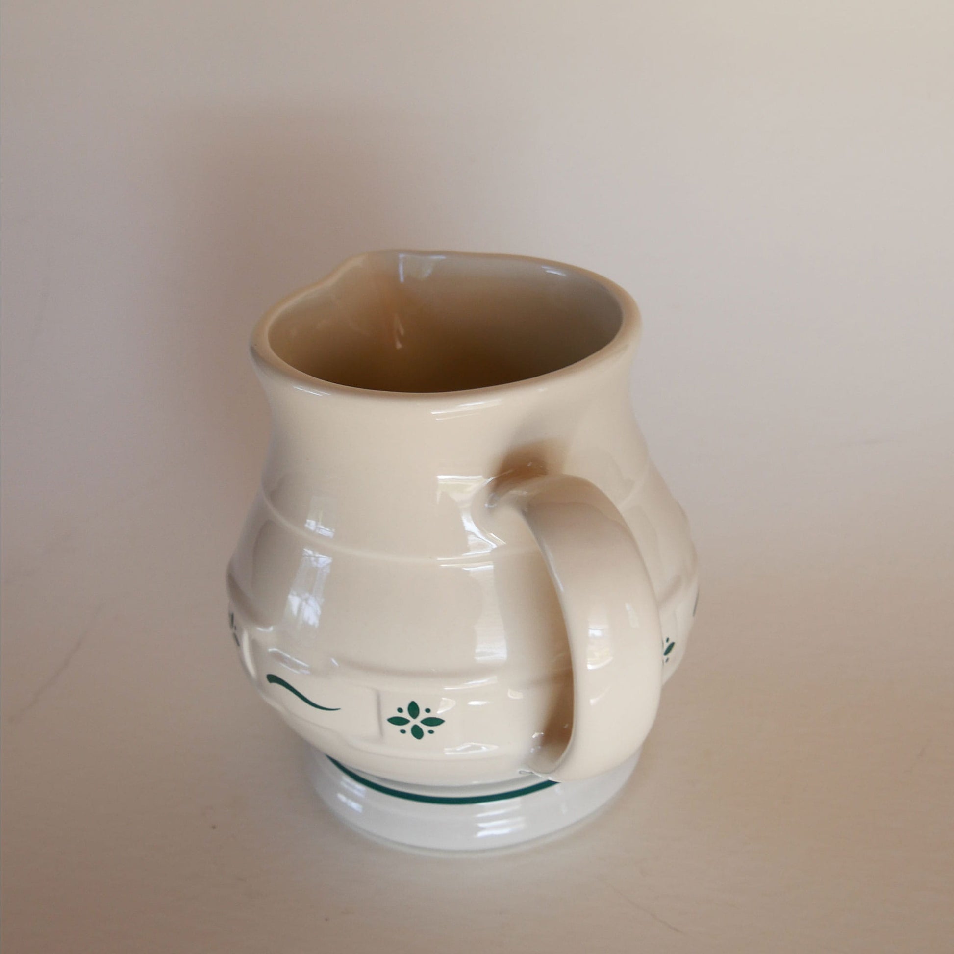 32oz Longaberger Pottery Pitcher, Woven Traditions Heritage Green Pattern, Vintage Longaberger Pottery Pitcher, Vintage Pottery Pitcher, Vintage Farmhouse Pitcher, Vintage Cottagecore Pitcher, Vintage Cottage Pitcher, Cottagecore Kitchen Decor