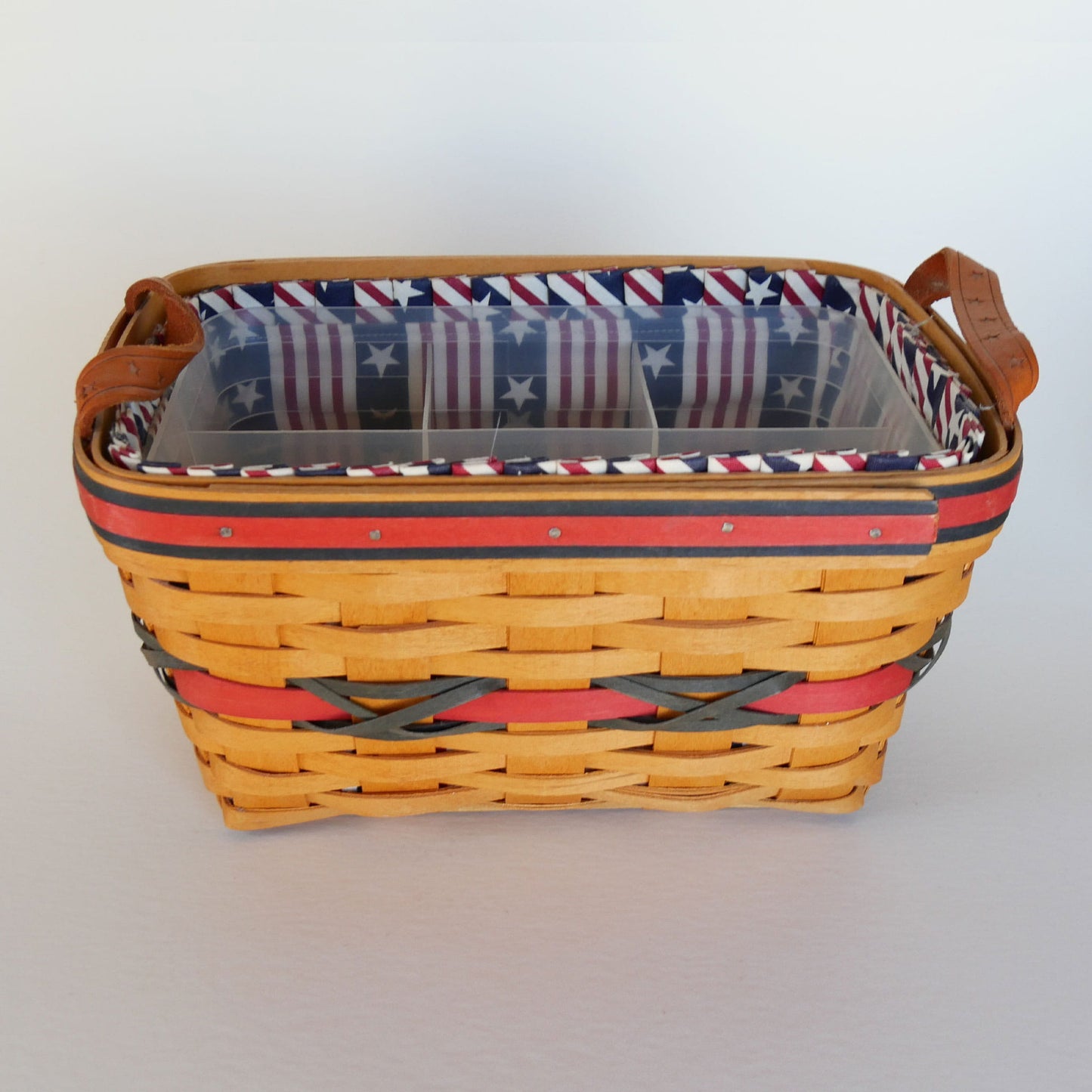 Longaberger All American Sparkler Basket withCaddy Insert, Longaberger 4th of July Basket, Vintage Longaberger American Flag Basket, Vintage Longaberger Striped Basket, Vintage Longaberger Basket Star Handles, Longaberger Utensil Caddy